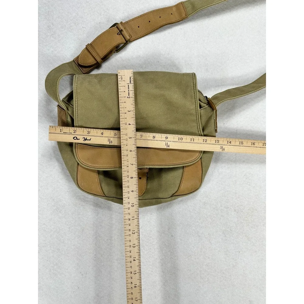 LL Bean Canvas Leather Trim Field Messenger Bag Khaki Crossbody Shoulder Bag